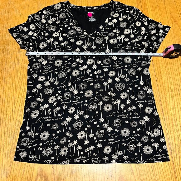 Sonoma Black & Cream Floral V-Neck Tee – Size M - Picture 7 of 12